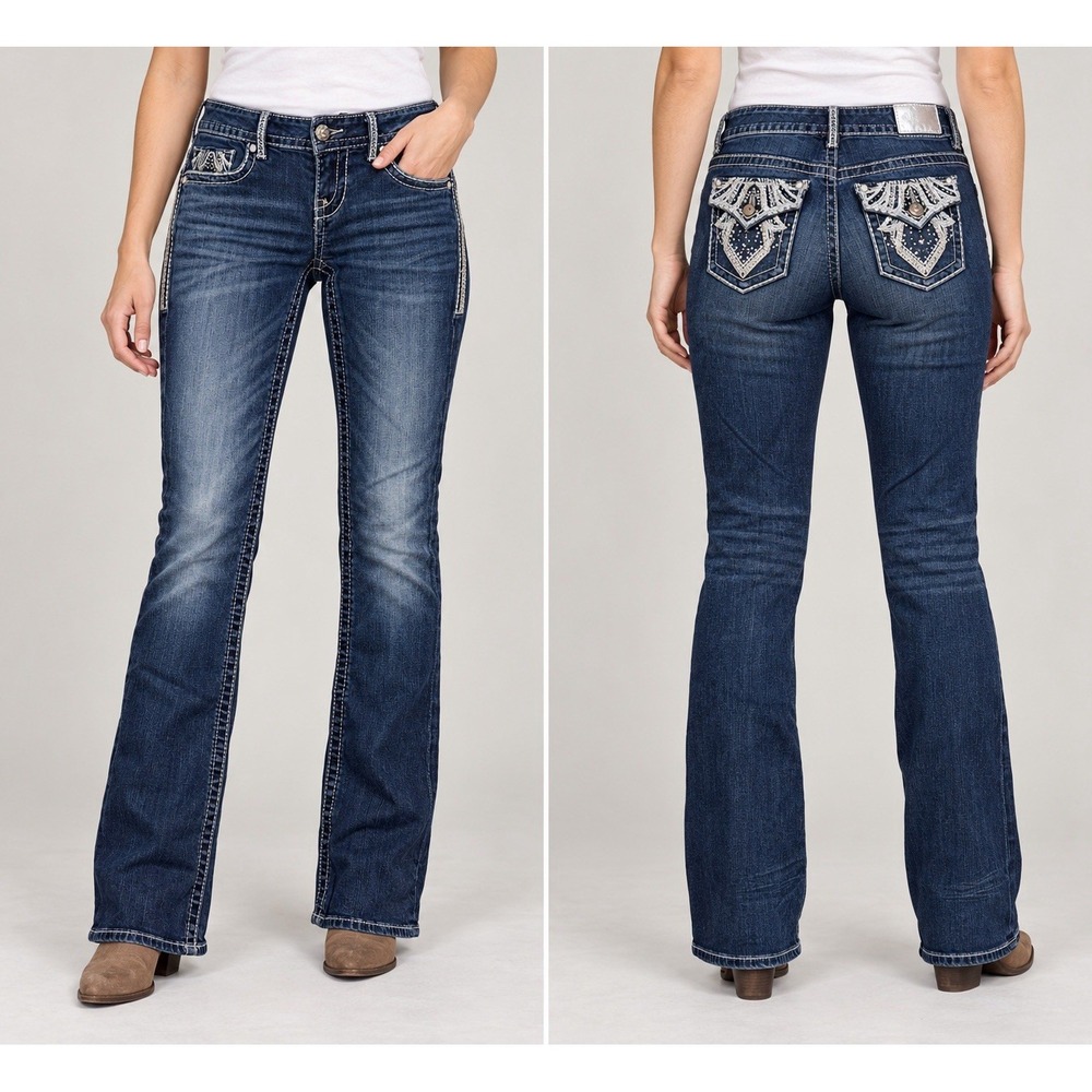 Maurice's Premium Dark Wash Women's Jeans 3/4 Embellished Flap Pockets Y2K